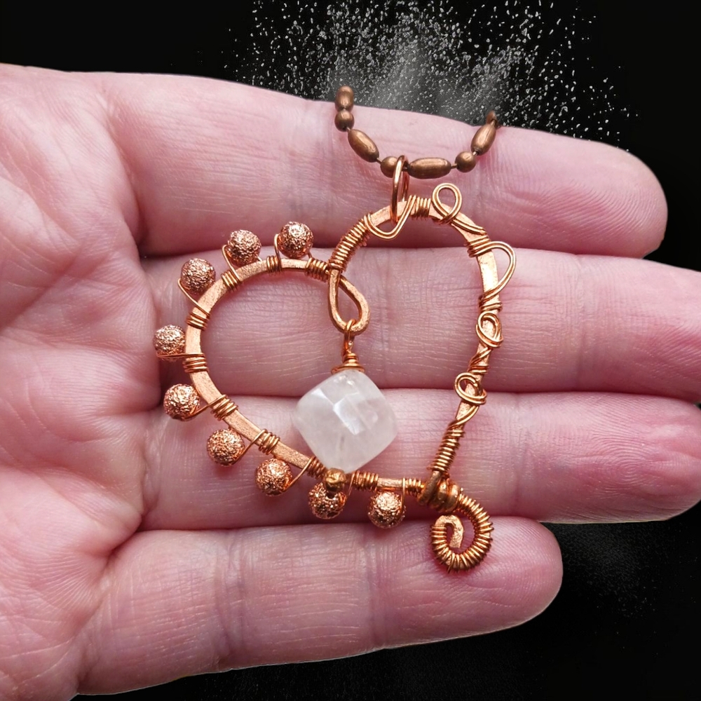 Artisan Copper Wire Heart Pendant with Rose Quartz - Picture 3 of 5